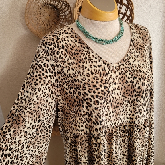 Leopard Print Long Sleeve Dress Sz XL - Picture 4 of 8